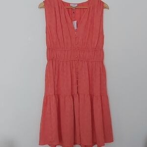 NWT Anthropologie Current Air Sleeveless Tiered Midi Dress in Coral Size Medium